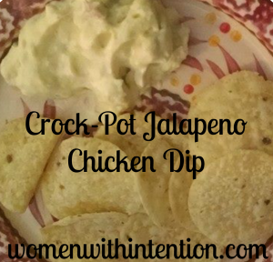 Crock-Pot Jalapeno Chicken Dip...4 Ingredients and a bag of chips or a box of crackers and you have one tasty appetizer or snack!